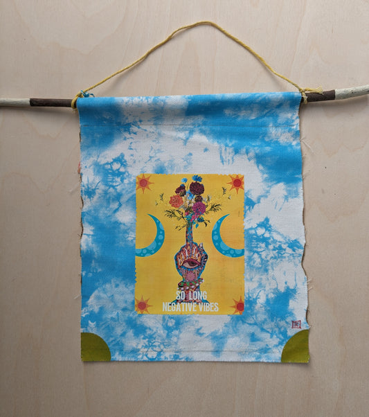 Fingers up wall hanging yellow & blue moon-large