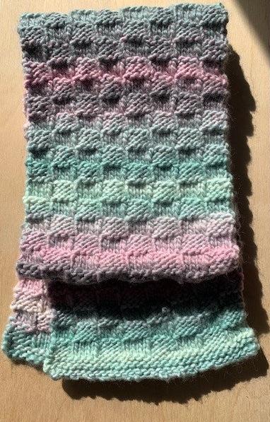 knit scarf - pink and blue